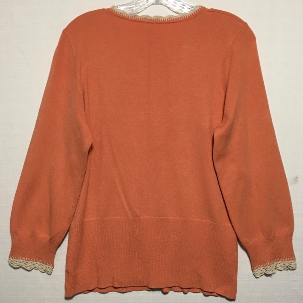 T Tahari Peach Cardigan Fairy Sweater Snaps Up Cream Crocheted Trim Wide Ribbi View 5